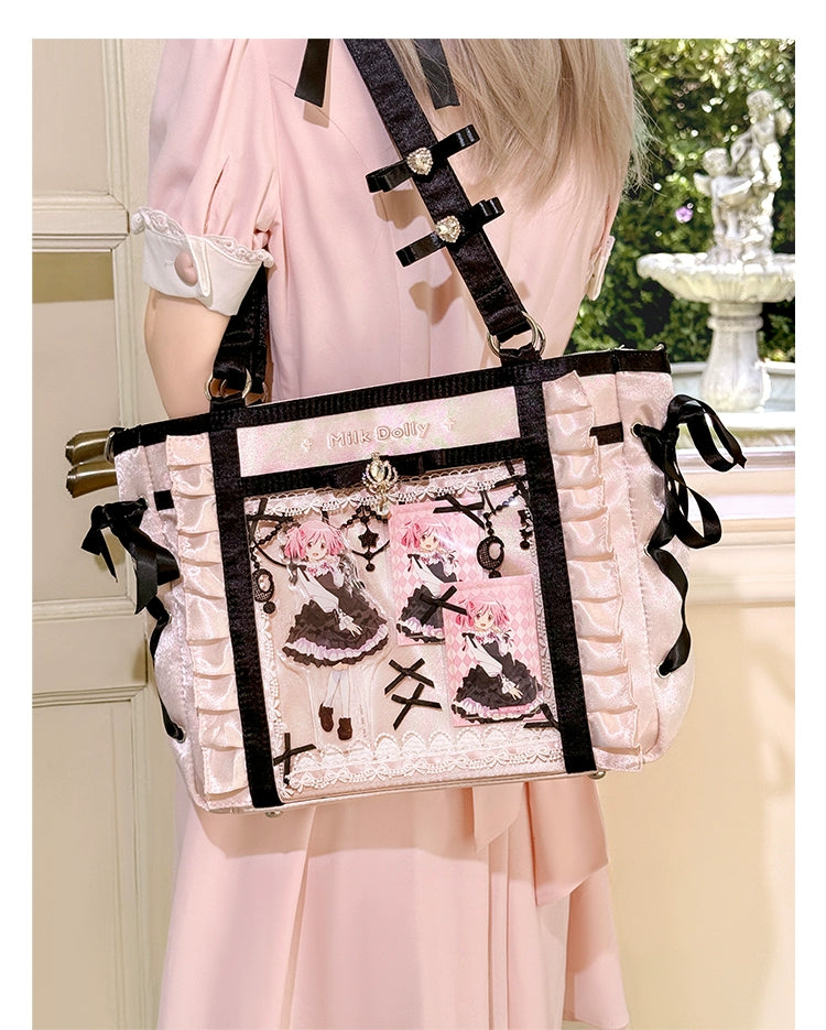 Large-Capacity Ita Bag, Clear Window Front + Rhinestones 43231:779322