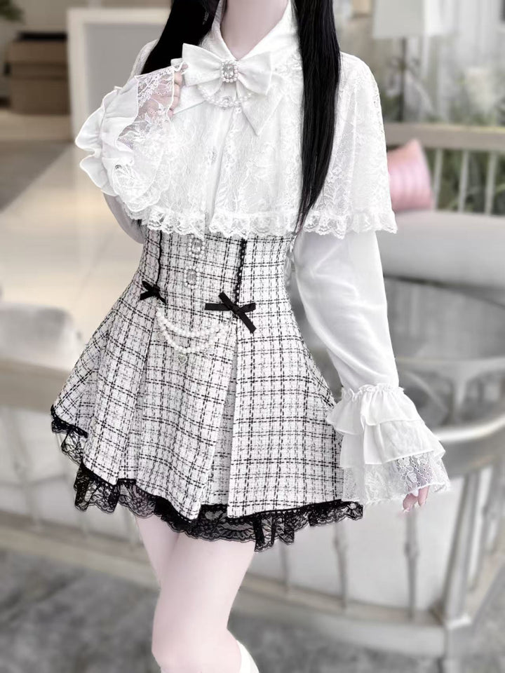 Princess-sleeved Jirai Kei Blouse with Built-in Lace Cape (White / L M S) 42543:744676