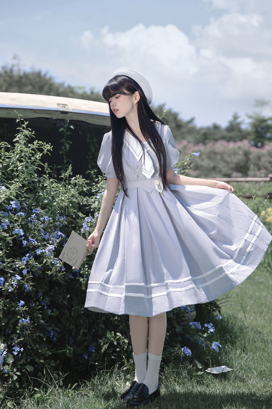 Summer JK Uniform Striped Dress, Sailor Collar 43627:781351