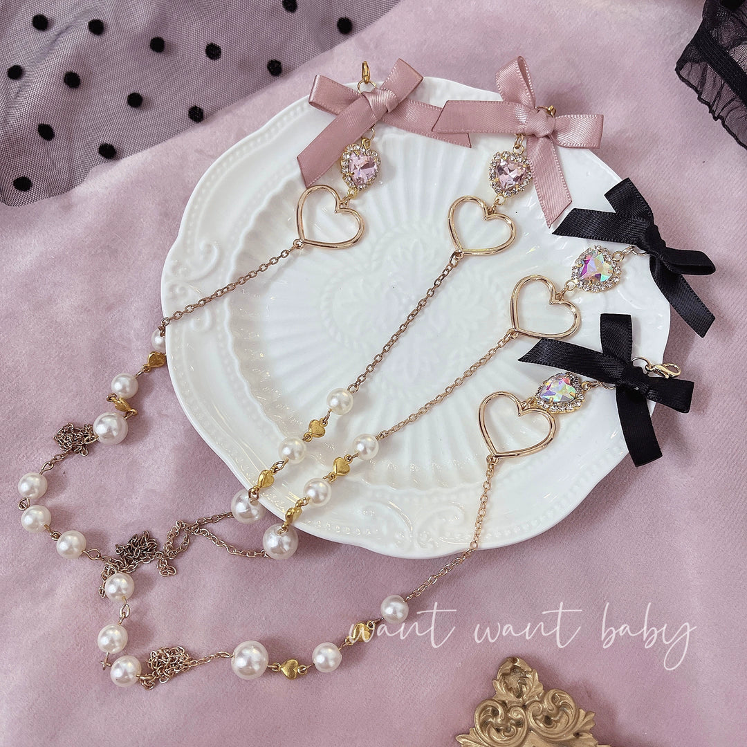Jirai Kei Glasses Pearl Chain Rhinestone Bow Hanging Rope 38884:613292