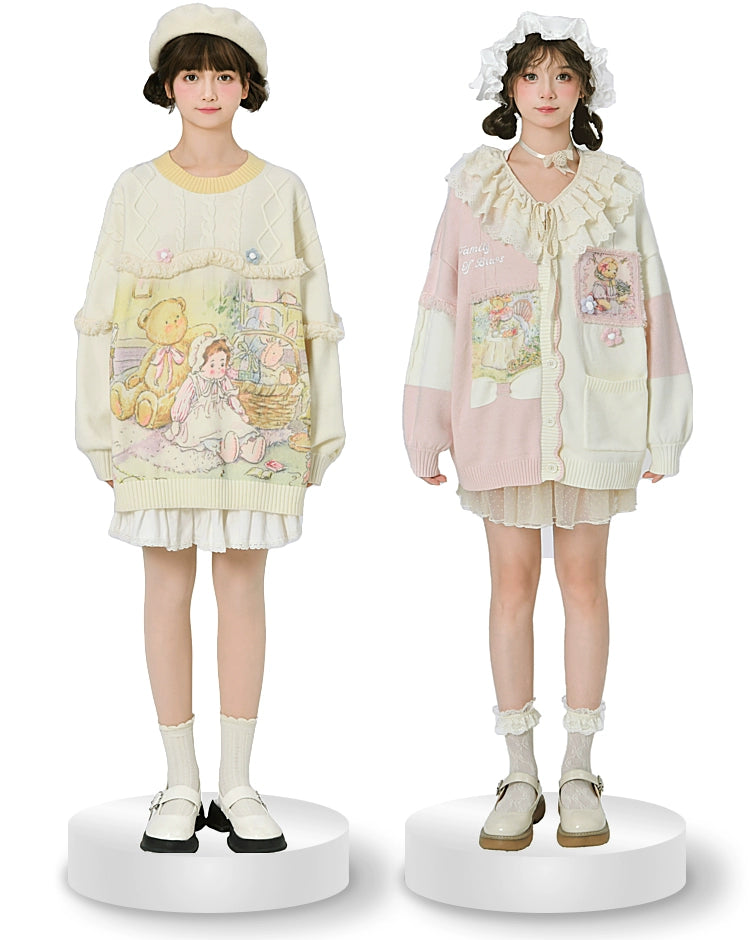 【NONCODE】Morine Wave Cardigan + Skirt Set Moon Rhinestoned Knit Fitted Cardigan • Marine Serre