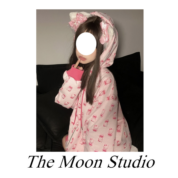 Y2K Kawaii Pink Cat Coat Pants Oversize Vesion 29336:337680 29336:337680