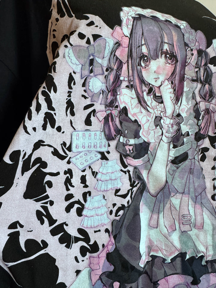 Cotton Jirai Kei Oversized T-shirt With Anime Girl Prints 43061:764134