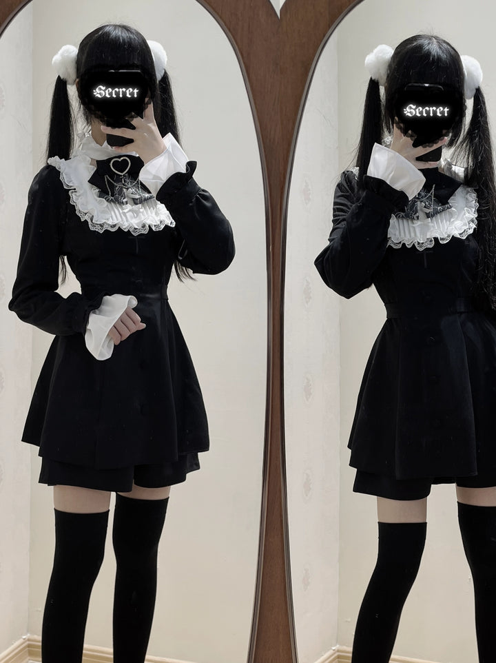Jirai Kei Set Up Lace Embroidered Waist-cinching Dress 33722:474154