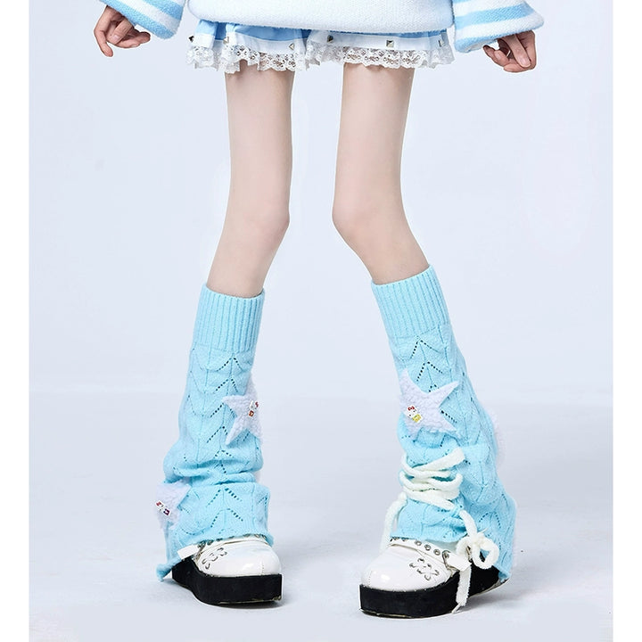 Tenshi Kaiwai Knit Leg Sleeves Y2K Stacked Socks Multicolor (Blue) 38250:582372