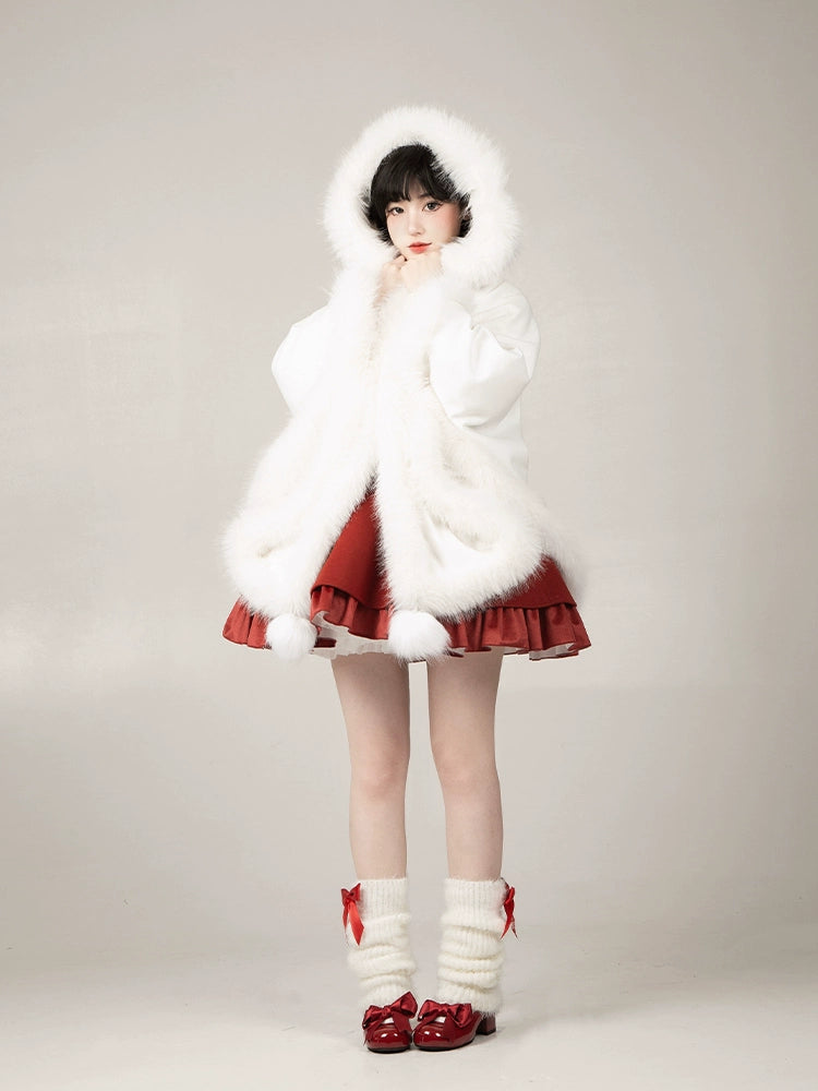 Gothic Lolita Cape Vibrant Hooded Coat Winter Fleece Cloak – Honey