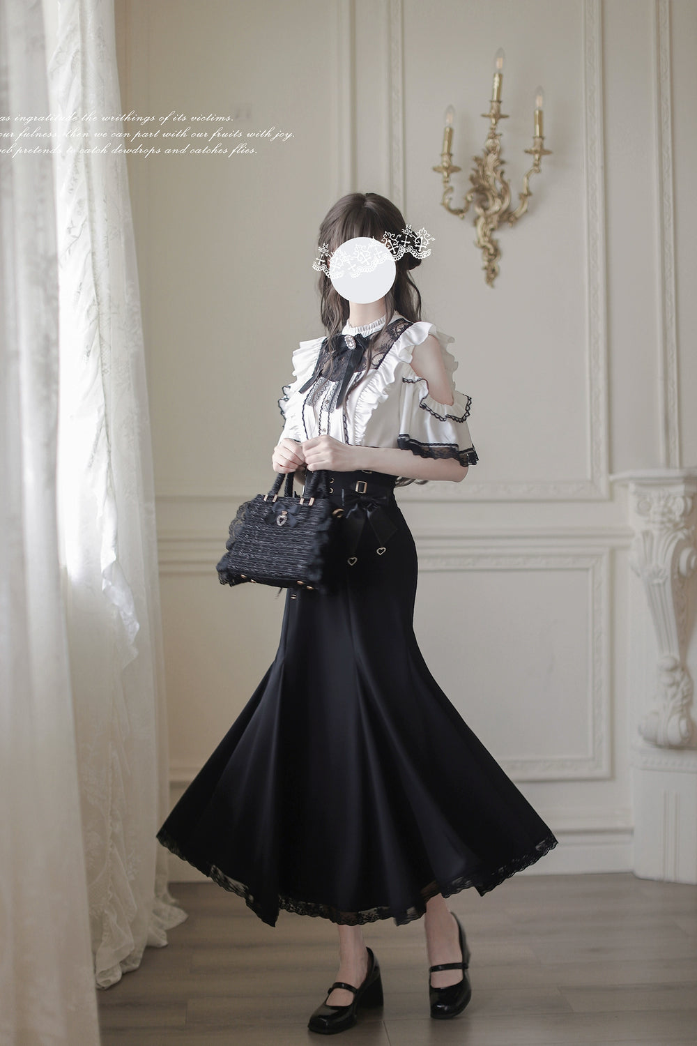 Ankle-length Jirai Kei Mermaid Skirt, Lace Detailed Blouse 43112:766097