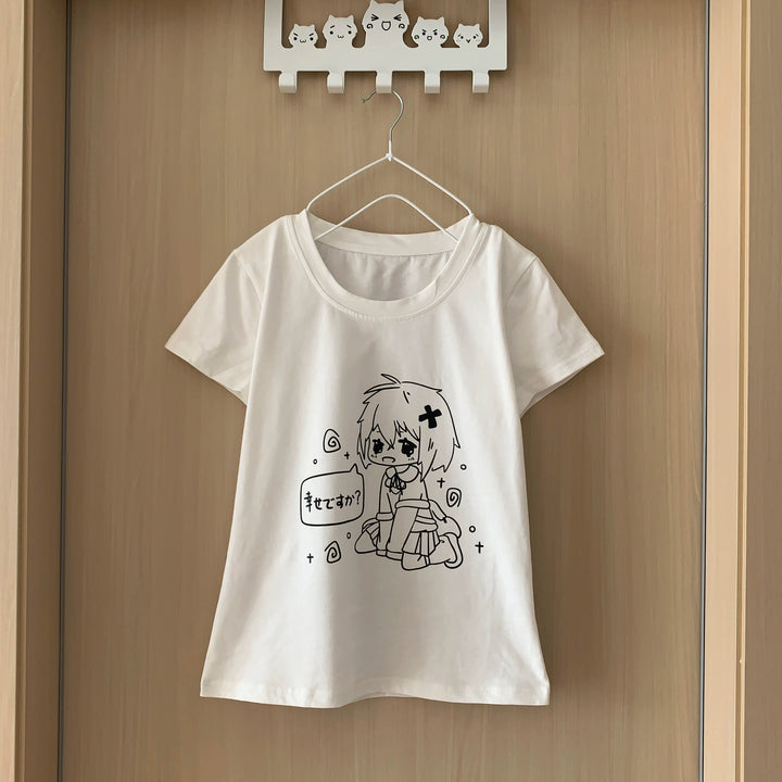 Summer Kawaii White T-Shirt, Cute Anime Graphic Tee (L M) 43325:774516