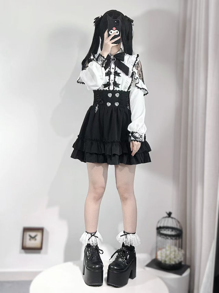 Jirai Kei White Blouse With Lace Open Shoulder And Long Sleeves 42710:750081