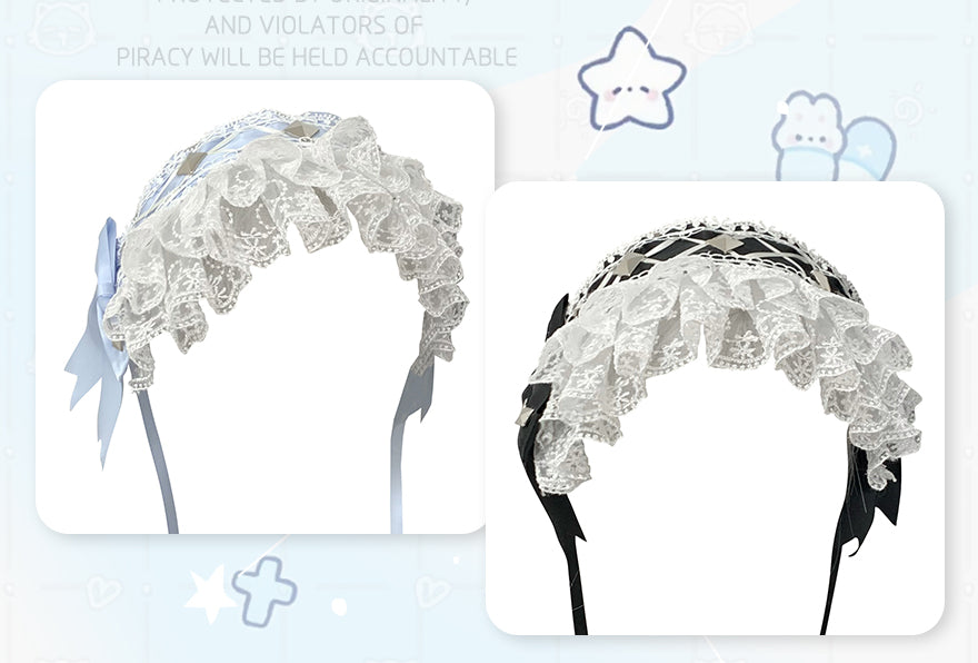 Jirai Kei Hairband with Ribbon Lace and Rivets 42804:753970
