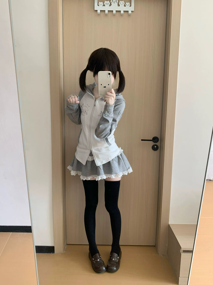 Jirai Kei Jacket with Puppy Ear Hood & Drop Shoulder Design 42896:758608