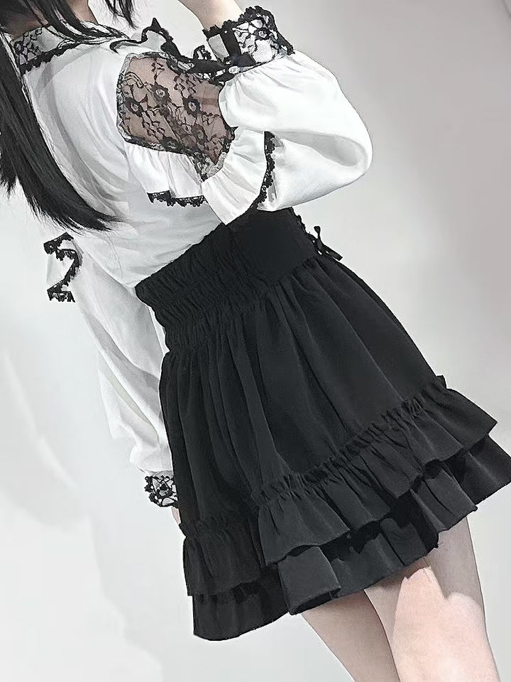 Jirai Kei White Blouse With Lace Open Shoulder And Long Sleeves 42710:750104