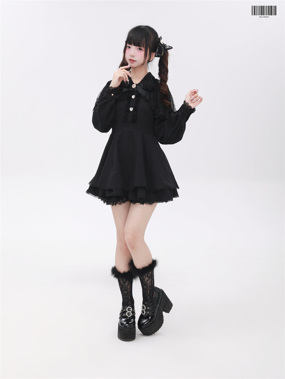 Daily Jirai Kei Dress Set with Removable Lace Cape (L M S XL) 42553:744942