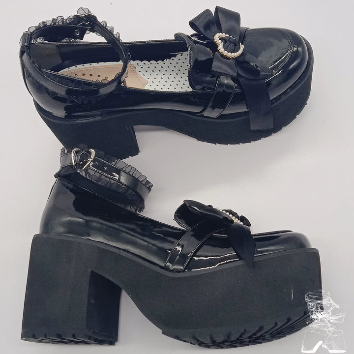 Jirai Kei Shoes High Heel Platform Shoes Lace Bow Shoes 37632:566710 37632:566710