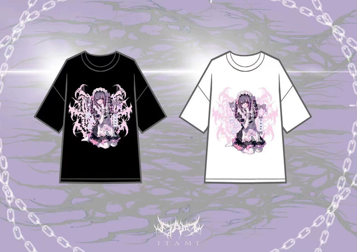 Cotton Jirai Kei Oversized T-shirt With Anime Girl Prints 43061:764136