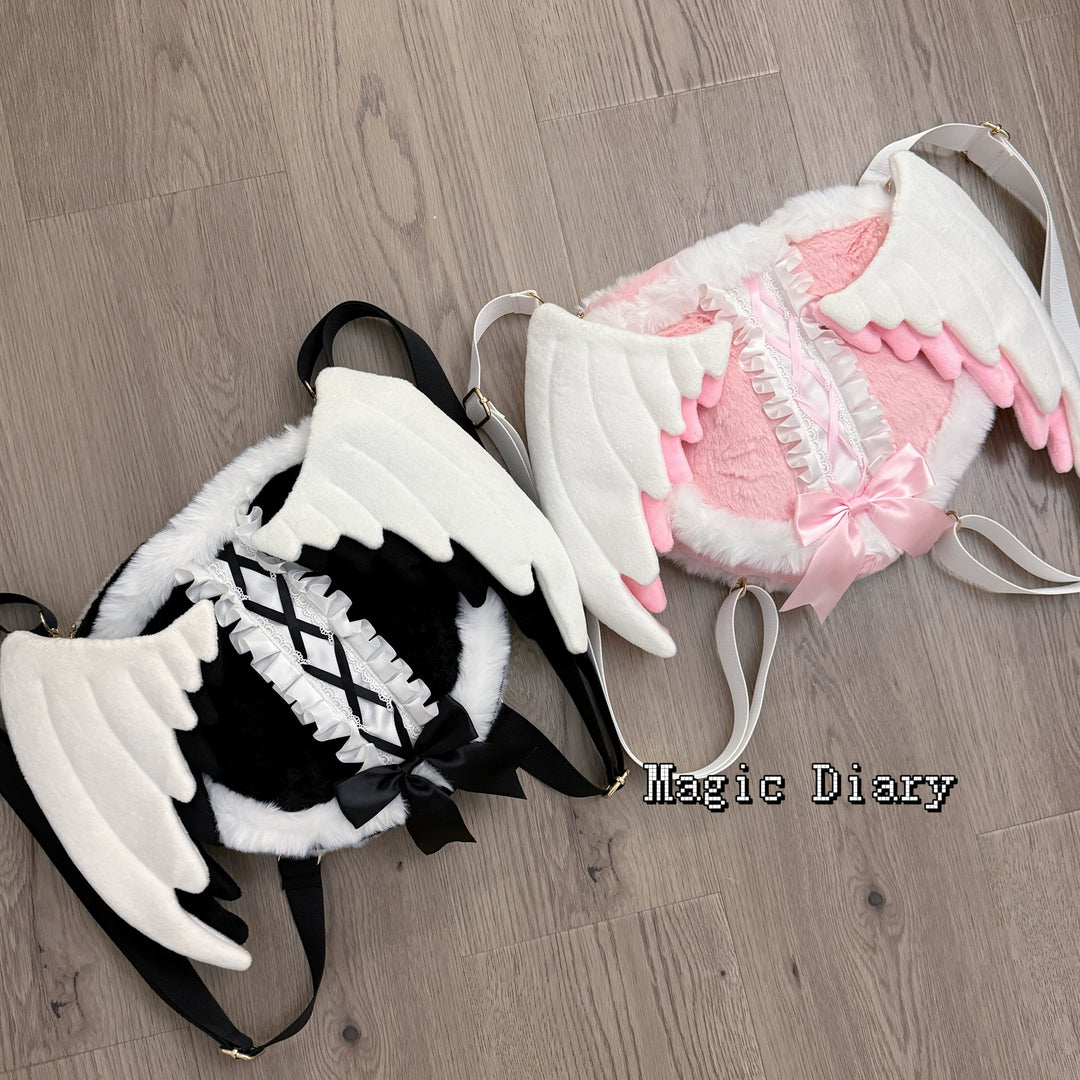 Black & Pink Jirai Kei Plush Bag with Angel Wings 43029:762402