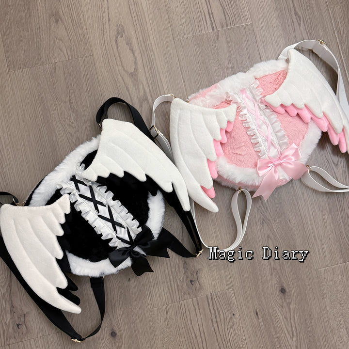 Black & Pink Jirai Kei Plush Bag with Angel Wings 43029:762402