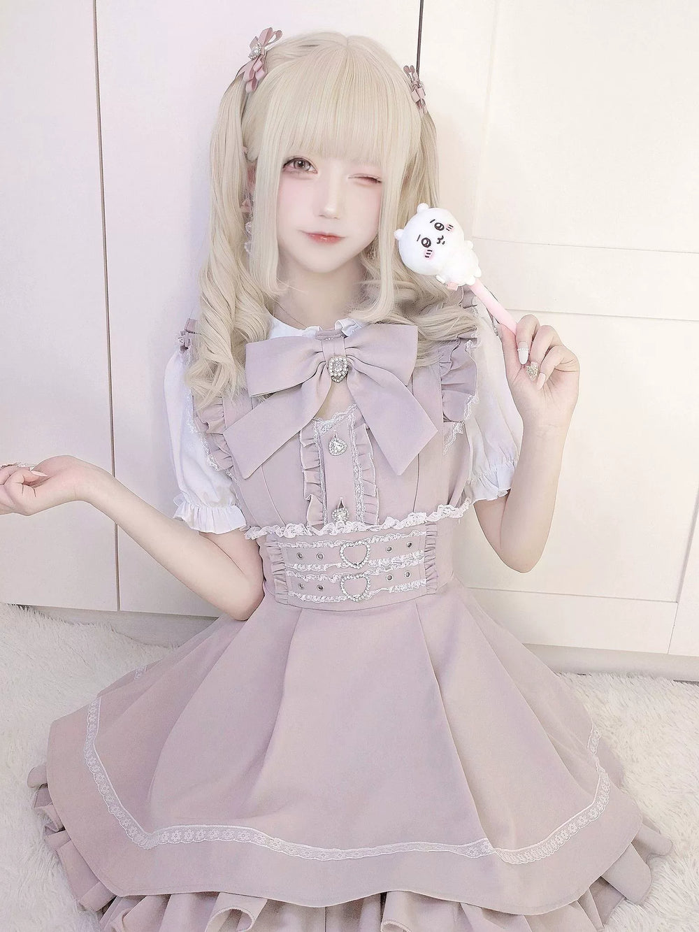 Jirai Kei Suspenders Skirt Rousangata Layered Skirt (L M S / Pink) 39100:616250