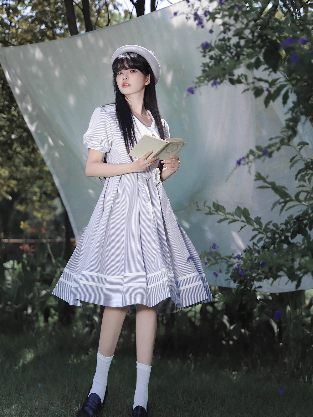 Summer JK Uniform Striped Dress, Sailor Collar 43627:781343