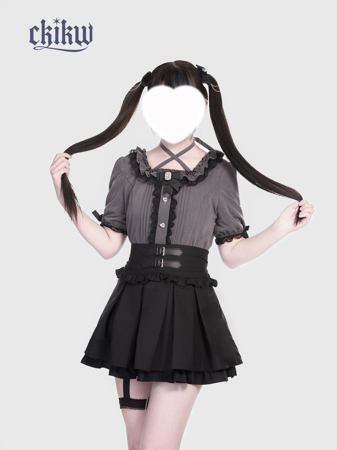 High Waist Jirai Kei Skirt, Adjustable Garter (L M S) 43610:780658