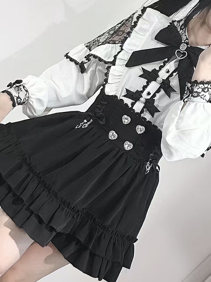 Jirai Kei White Blouse With Lace Open Shoulder And Long Sleeves 42710:752893