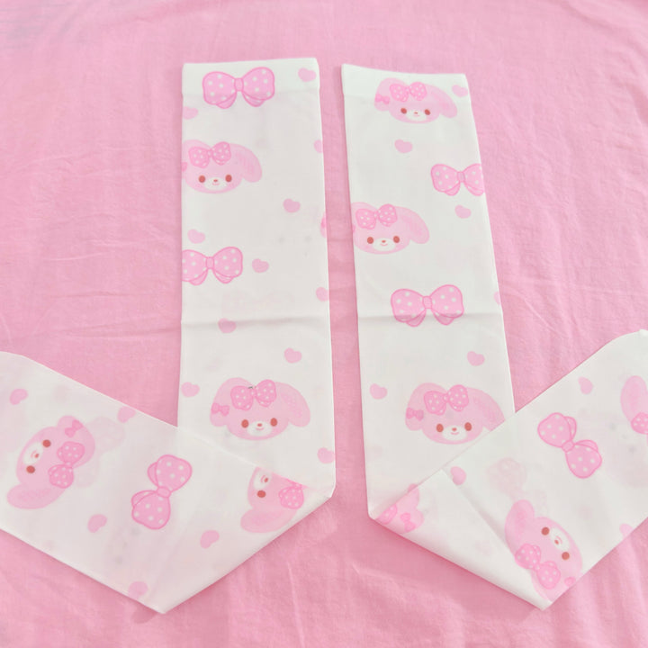Kawaii Socks Pink Bunny Print Stockings Over-the-Knee Socks 42690:749436