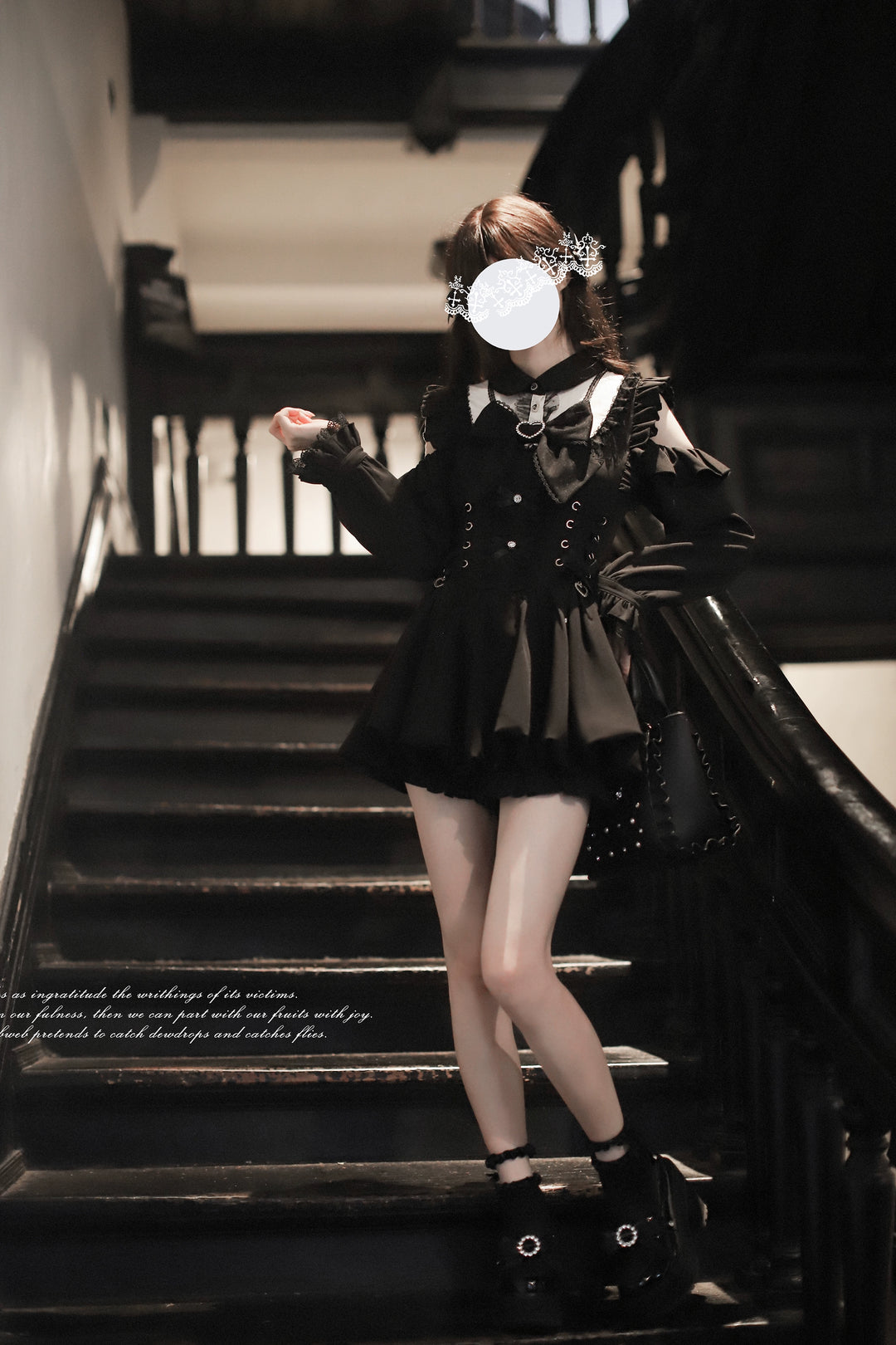 Jirai Kei Open-Shoulder Dress, Lace-Up Waist 44040:793876