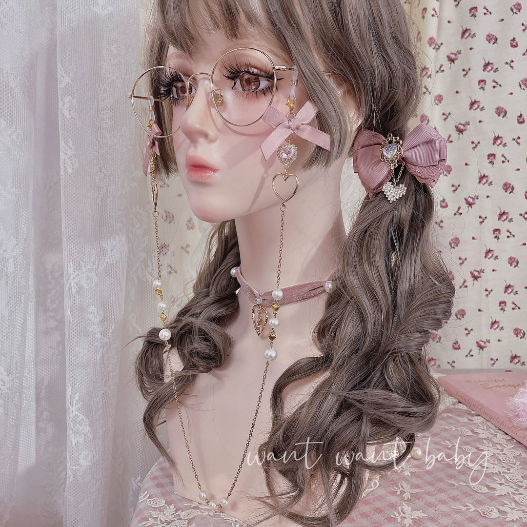 Jirai Kei Glasses Pearl Chain Rhinestone Bow Hanging Rope 38884:613308