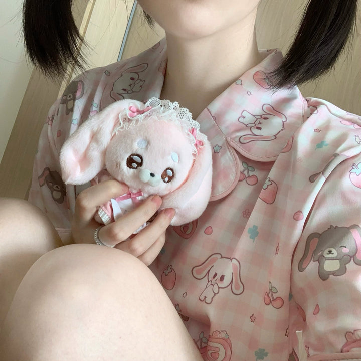 Summer Kawaii Short Sleeve Pajama Set, Bunny Prints 43322:773821