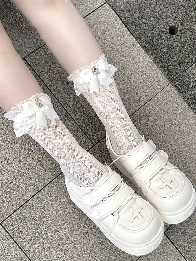 White Ryousangata Suspender Skirt, Peter Pan Collar Blouse (L M S) 43475:777754