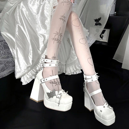 Lolita Shoes Black White Platform High Heels Shoes 29708:368676