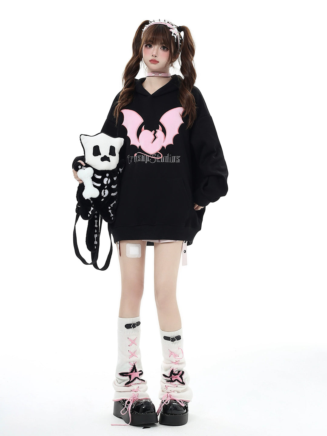 Kawaii Leg Warmmers Star Leather Buckle Socks Black White Pink 32458:423202 32458:423202