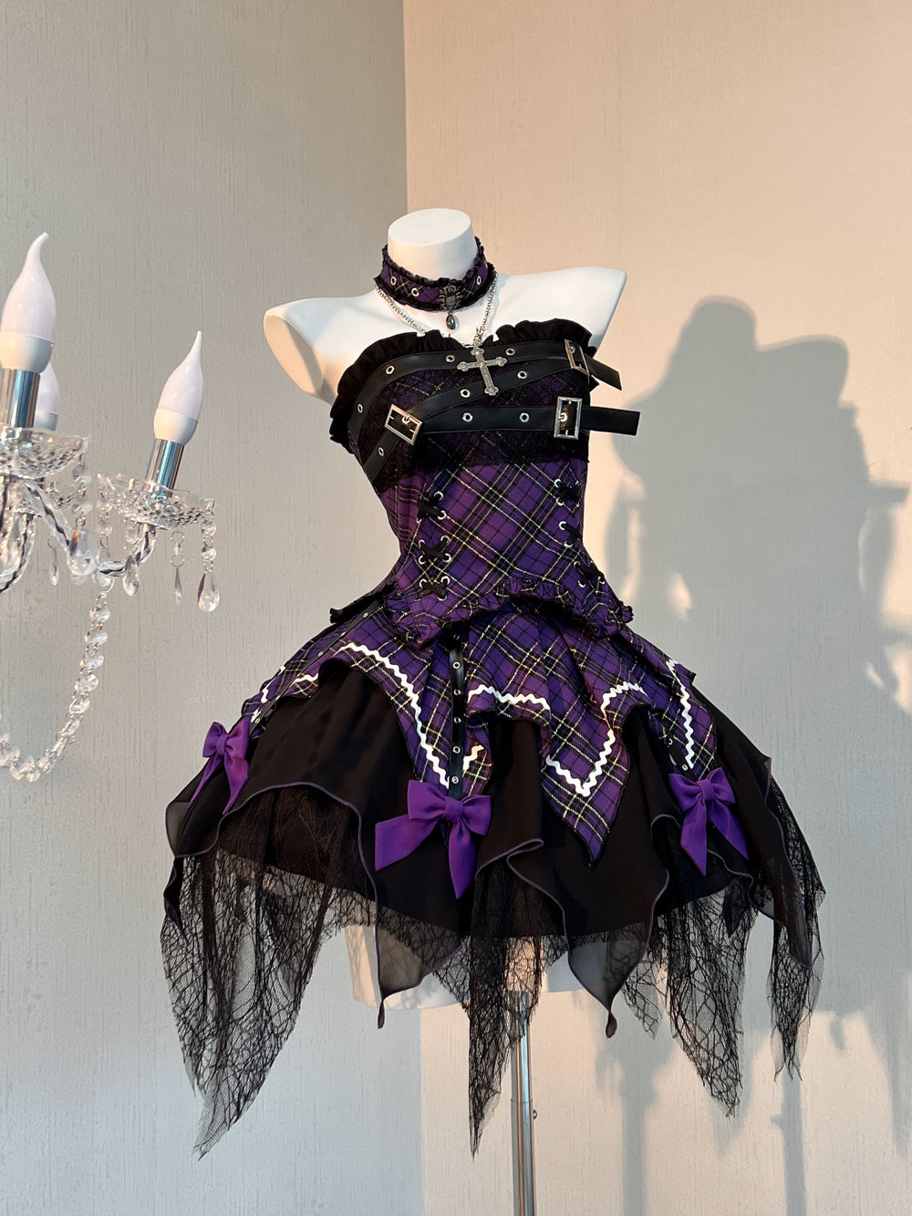 Gothic Lolita Dress Red Purple Top Irregular Skirt Hem Set 39142:615870