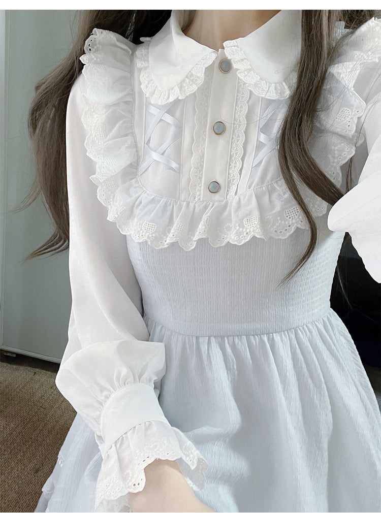 Elegant Dress Blue White Long-sleeved Dress Daily Wear 42241:736289