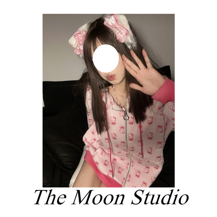 Y2K Kawaii Pink Cat Coat Pants Oversize Vesion 29336:337674 29336:337674