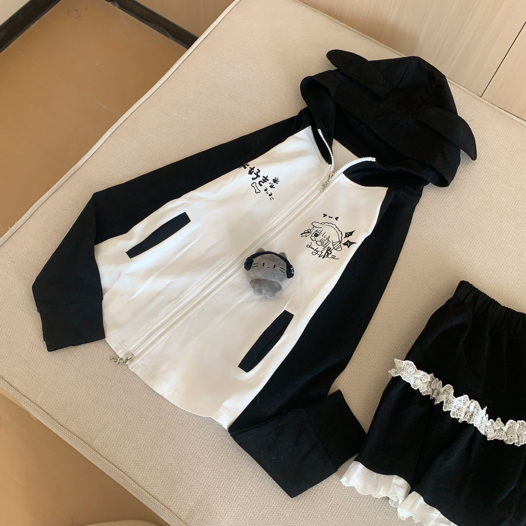 Jirai Kei Jacket with Puppy Ear Hood & Drop Shoulder Design (L M S) 42896:758600