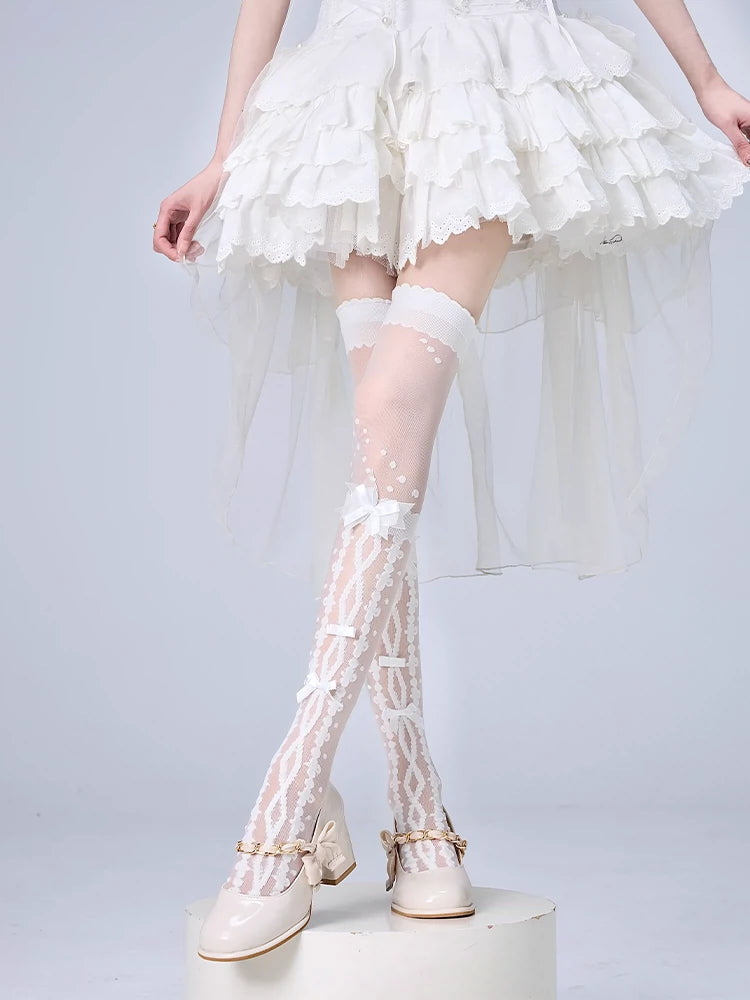 Lolita Socks Over-the-Knee Stockings Bow Print Lace Socks 36536:541230 36536:541230