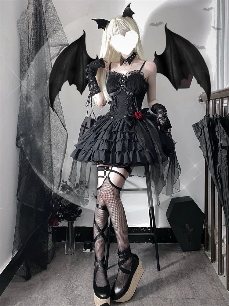 Gothic Lolita Dress Black White Corset Dress With Rose Bow 36472:516010