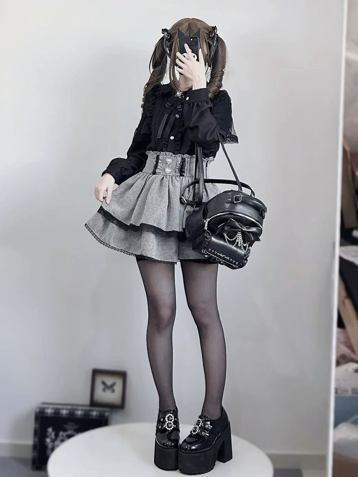 Jirai Kei Skirt Set Long Sleeve Lace Blouse And Skirt Set 41034:769574