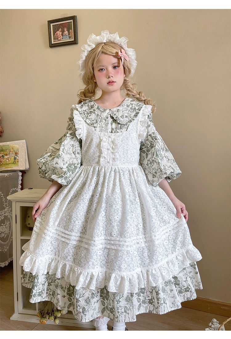 Country Lolita Apron With White Lace Floral And Heart Button 36556:531270