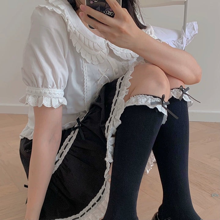 Cotton Sweet Lolita Socks Wth Lace And Bow Detail 22792:339632
