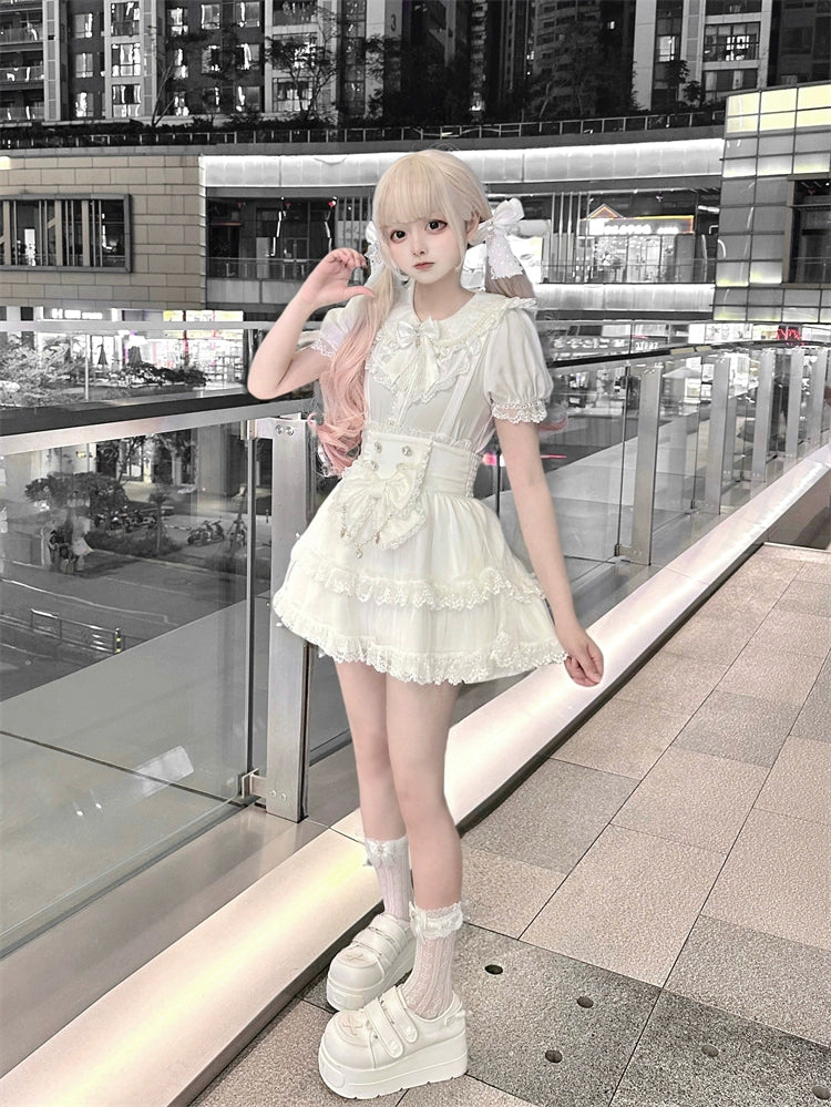 White Ryousangata Suspender Skirt, Peter Pan Collar Blouse 43475:777750