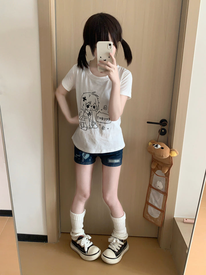 Summer Kawaii White T-Shirt, Cute Anime Graphic Tee 43325:774519