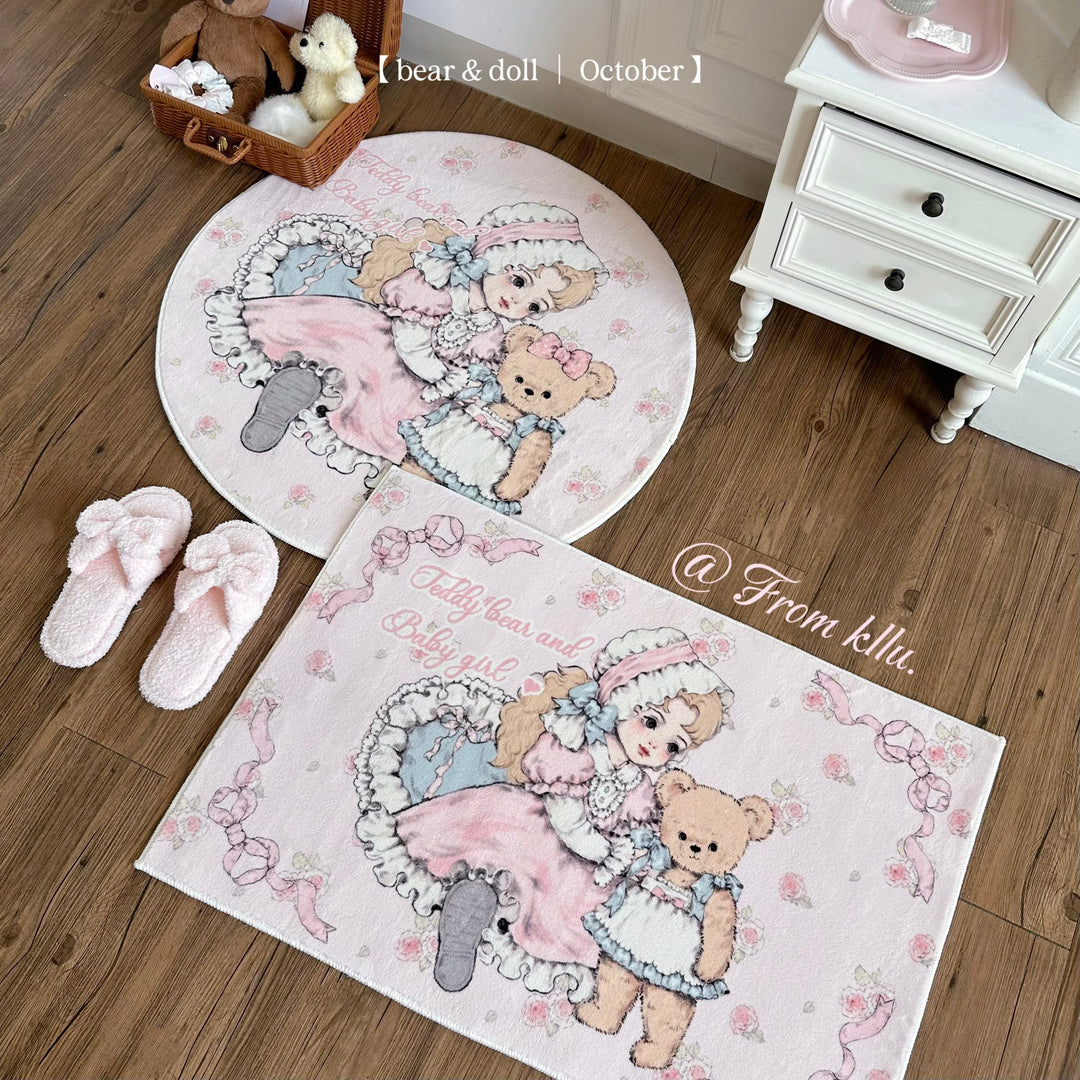 Sweet Lolita Carpet Pink Bear Print Vintage Bedroom Carpet 42226:733261