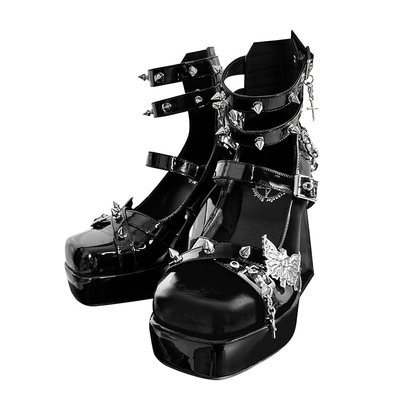 Lolita Shoes Black White Platform High Heels Shoes 29708:368666