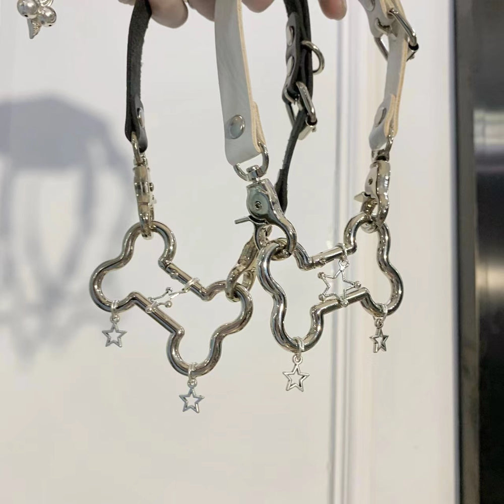 Jirai Kei Necklace Metallic Bone Star Pendant PU Punk Choker 42684:749335