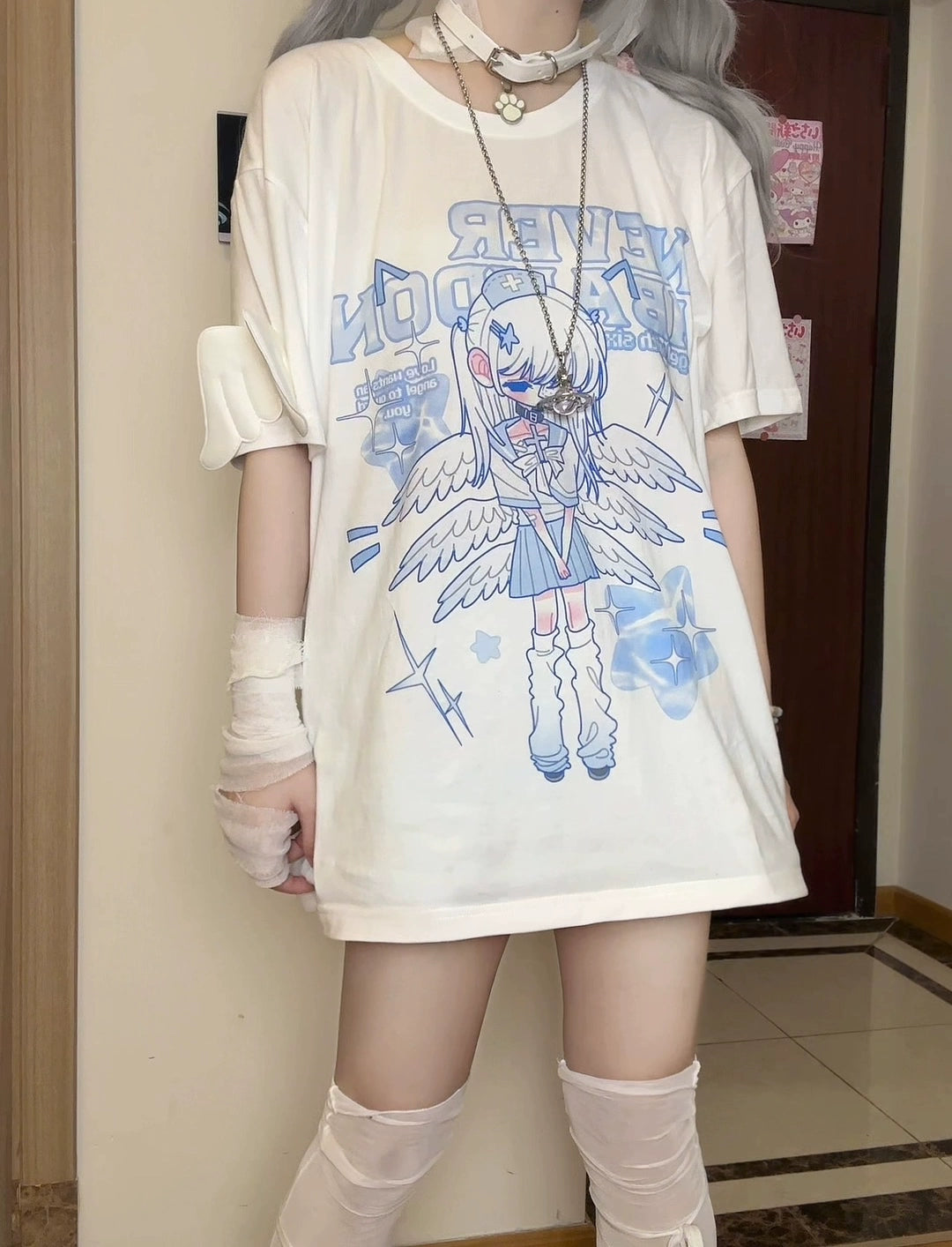 Cotton Tenshi Kaiwai T-shirt, Durable Prints & Angle Wing 43071:776242