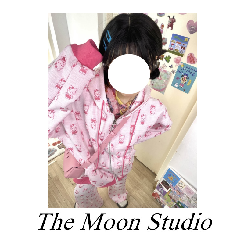 Y2K Kawaii Pink Cat Coat Pants Oversize Vesion 29336:337670 29336:337670
