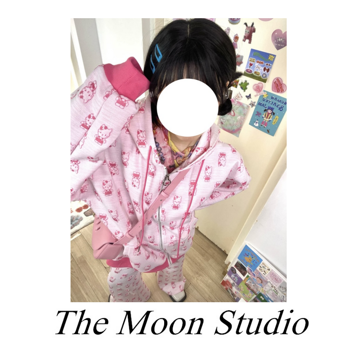 Y2K Kawaii Pink Cat Coat Pants Oversize Vesion 29336:337670 29336:337670
