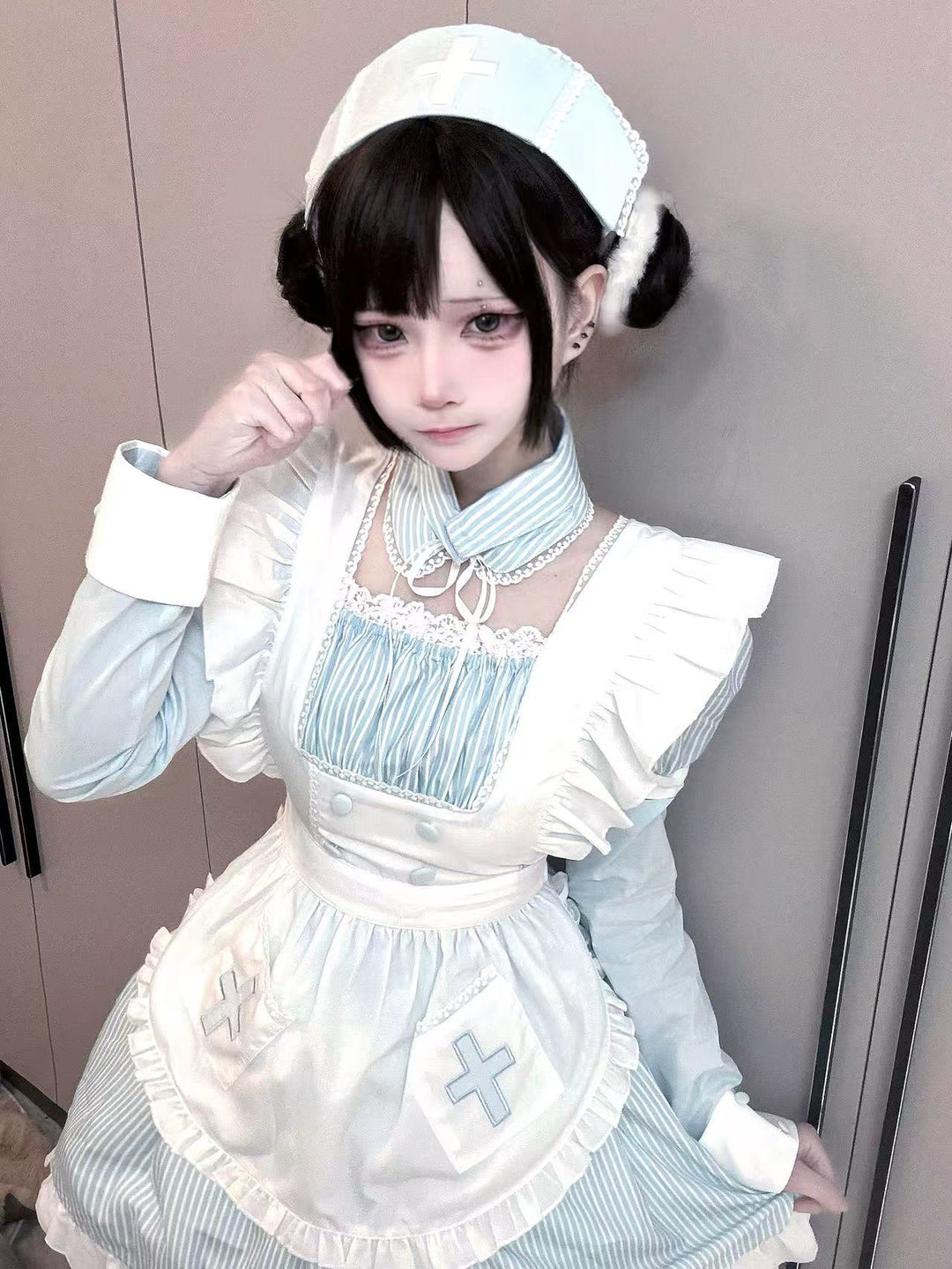 Water Blue Tenshi Kaiwai Dress with Non-detachable Apron 42854:755571